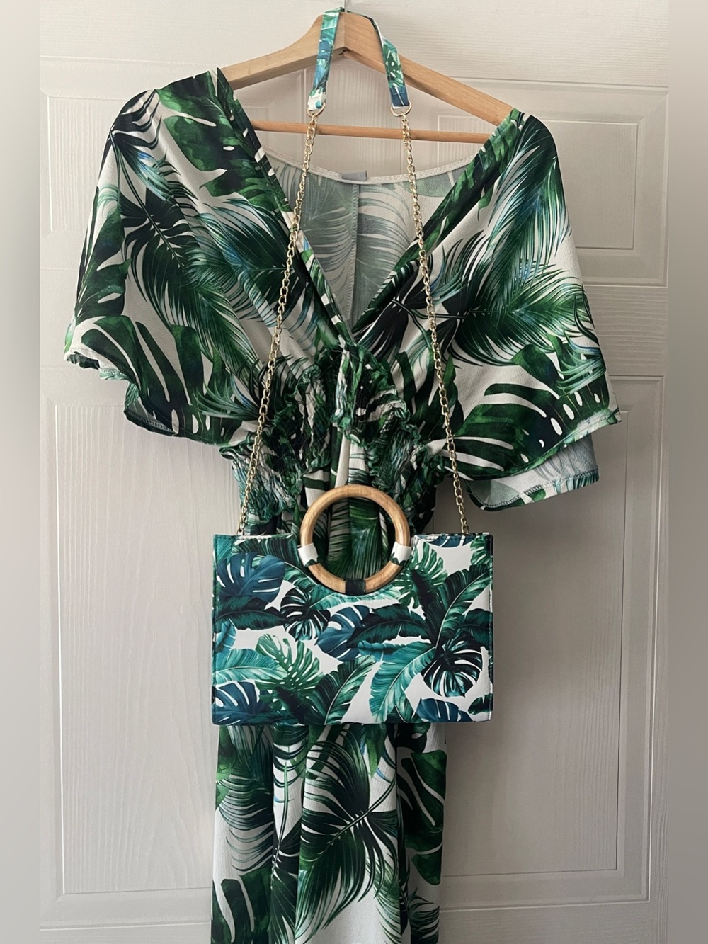 Call It Spring Tropical Summer Leaf Print Clutch with Removable Crossbody Chain
